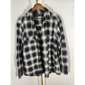 Field and Stream Mens Black Gray Plaid Flannel Long Sleeve Button Up Shirt XL